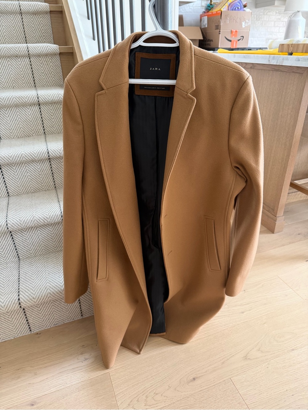 ZARA Men’s Camel Wool-Blend Overcoat